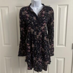 En Creme black floral dress with bell sleeves